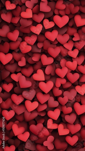 Colorful collection of heart shapes in various shades of red, perfect for dec...