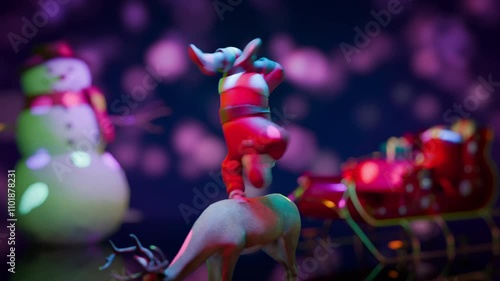 Santa Claus breakdancing on the back of a reindeer