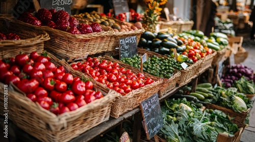 Fresh vegetables displayed at a vibrant farmers market