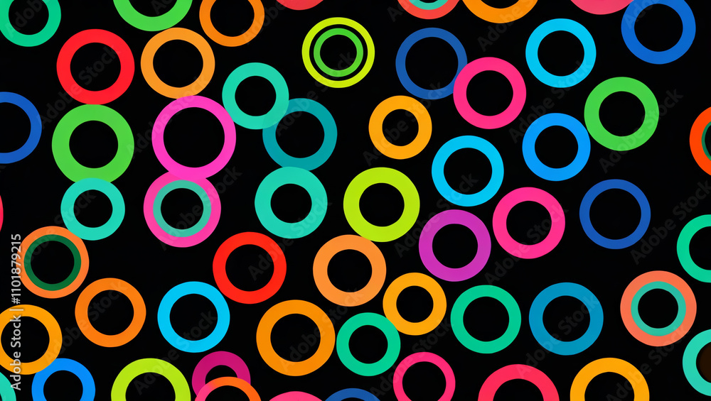 Fototapeta premium Colorful circles in various sizes and hues create a vibrant abstract design on a dark background