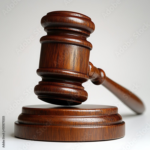 Judge's gavel hammer for adjudication isolated on white background. wooden auction hammer with a wooden stand. law and justice concept.