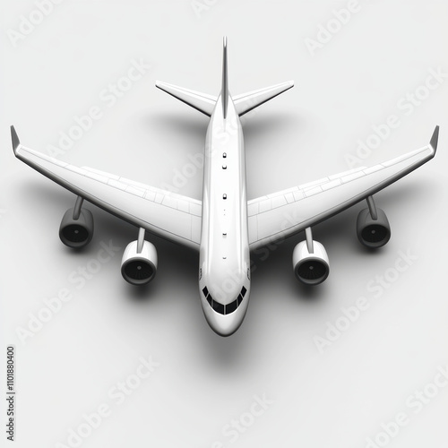 sleek, modern airplane design with minimalist aesthetic, featuring four engines and streamlined body. Perfect for aviation enthusiasts and travel related themes photo