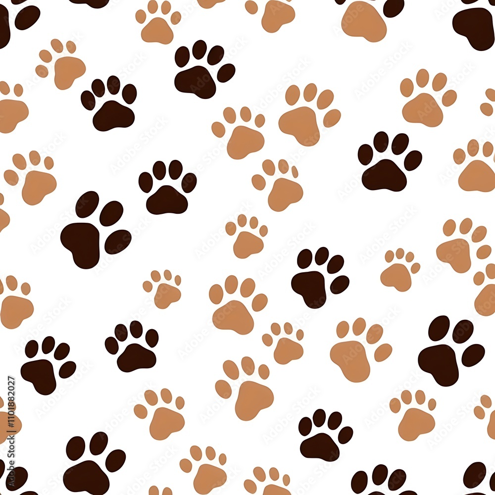 Cartoon dog paw print trail, repeated steps, on a white background.


