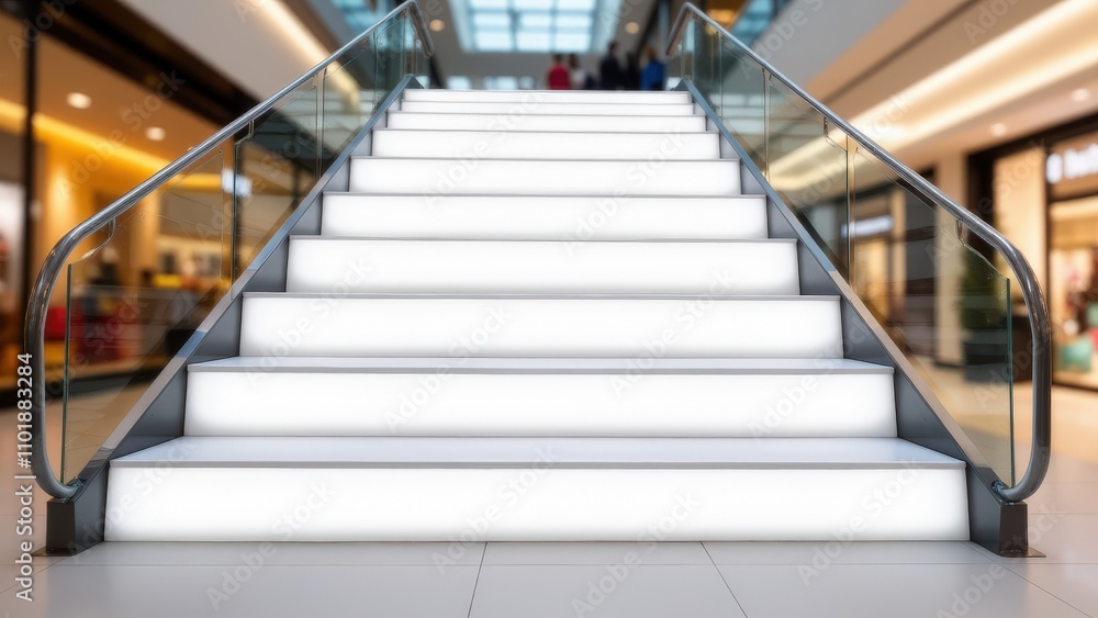 Obraz premium Sleek stair wrap mockup with blank steps in a shopping center