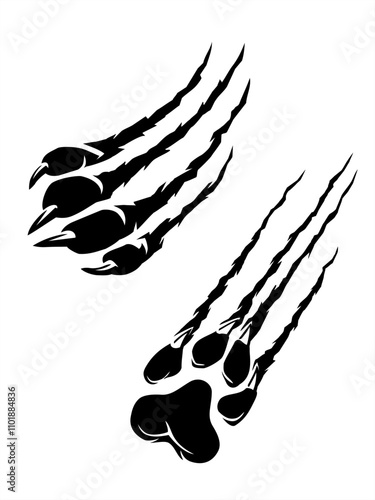 Dog Paw Silhouette Set, Sharp Claw Ripping Surface