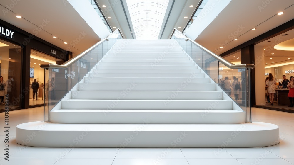 Sleek and modern stair wrap mockup in a brightly lit shopping center Sleek and modern stair wrap mockup in a brightly lit shopping center