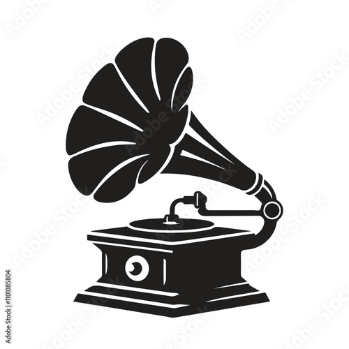 Phonograph gramophone silhouette vector illustration on white background