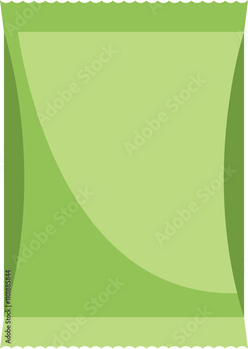 Green blank foil food packaging packaging bag is standing vertically isolated on white background