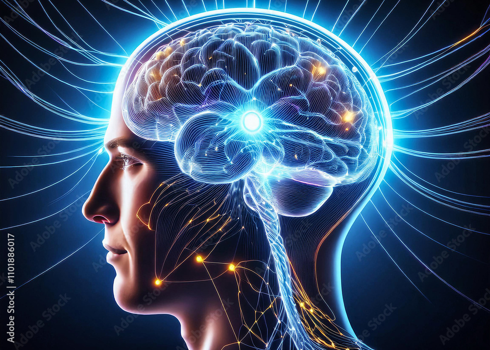 Obraz premium Visualization of AI interacting with human thought