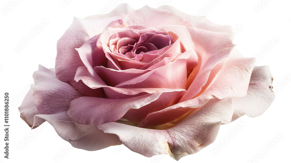 Delicate Pink Rose Blossom Displaying Soft Petals and Natural Elegance in Bright Light on White Background Delicate Pink Rose Blossom Displaying Soft Petals and Natural Elegance in Bright Light on White Background