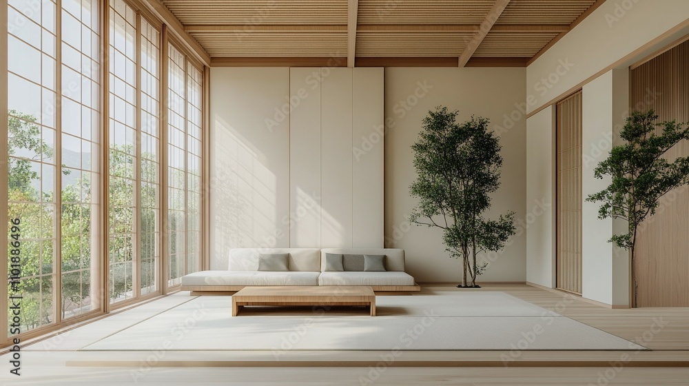 Minimalist, japandi style interior design of modern living room Minimalist, japandi style interior design of modern living room