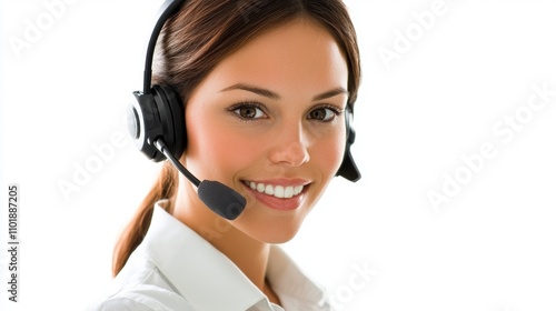 Customer support representative with headset