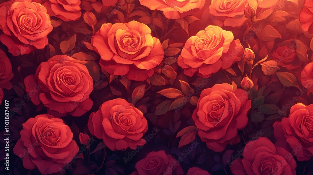 Fototapeta premium Red Roses in Bloom: A Stunning Floral Wallpaper