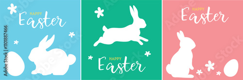 easter card with eggs with flowers and rabbit . flat minimalistic illustration modern style postcards, poster, ad