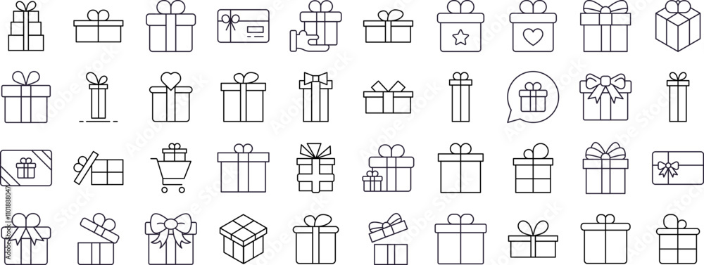 Gift and Present Pack of Thin Icons. Editable Stroke. Suitable for Web Sites, Books, Cards, Apps Gift and Present Pack of Thin Icons. Editable Stroke. Suitable for Web Sites, Books, Cards, Apps