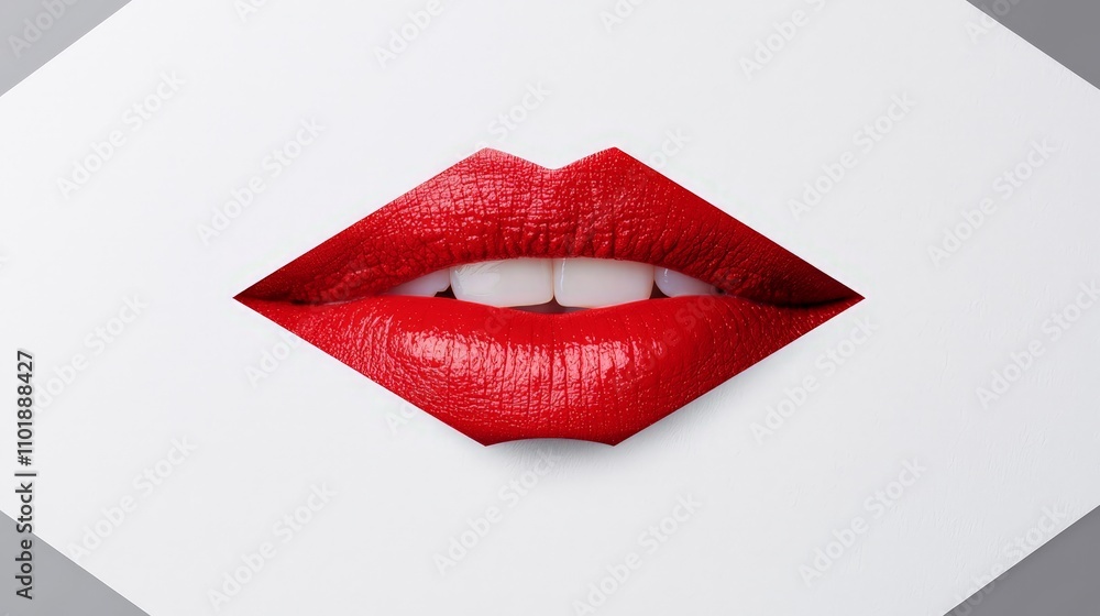 Red lips peeking through a white paper cutout. Red lips peeking through a white paper cutout.