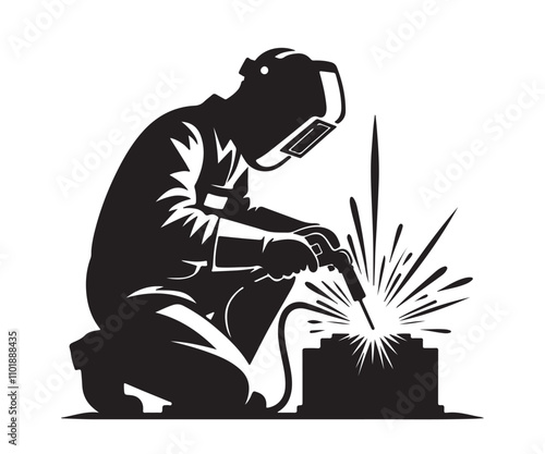 welder silhouette vector illustration on white background