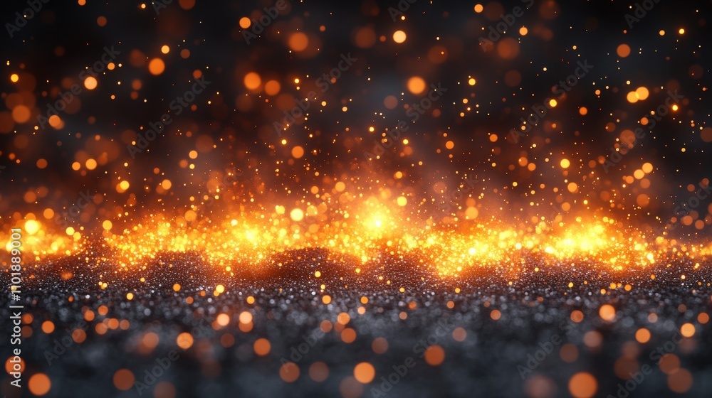 Obraz premium A close-up view of shimmering particles resembling glowing embers on a dark surface.