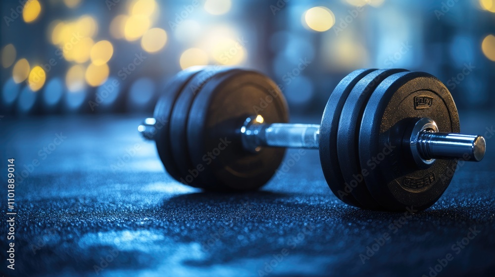 Close-up shot of a pair of weights lying on a floor, possibly in a gym or fitness studio Close-up shot of a pair of weights lying on a floor, possibly in a gym or fitness studio