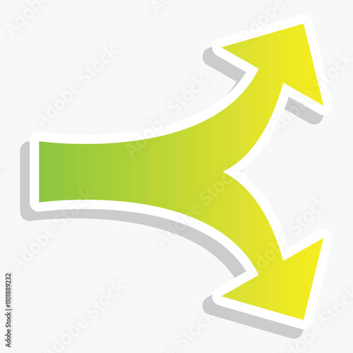 A stylized graphic of a green and yellow branching arrow symbolizing choices or directions.