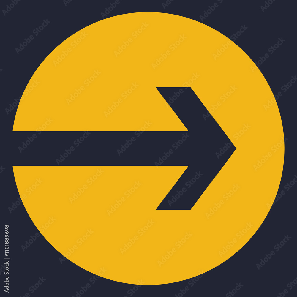 A yellow circular symbol featuring a right-facing arrow, indicating direction or movement. A yellow circular symbol featuring a right-facing arrow, indicating direction or movement.