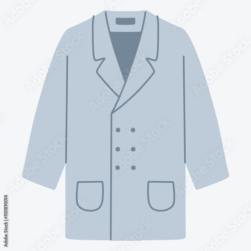 A simple illustration of a light blue lab coat with pockets.