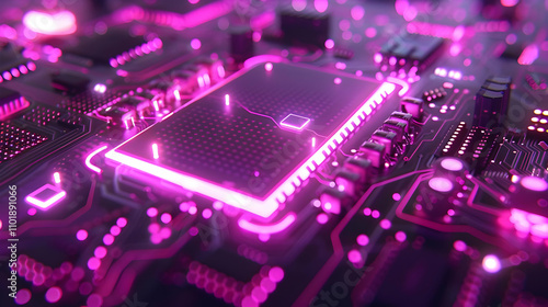 Pink Neon Circuit Board 3D Illustration