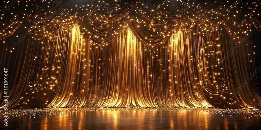Obraz premium Golden Curtain Backdrop with Shimmering Lights for Events