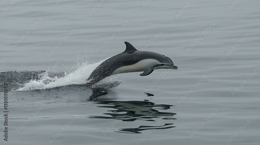 Fototapeta premium Dall Porpoise Leaps From Ocean Water