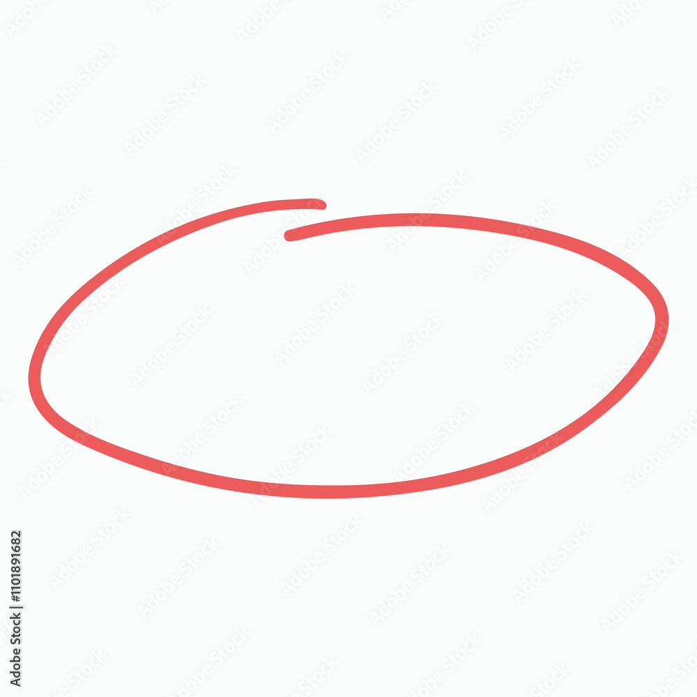 A simple, abstract red outline resembling an oval shape on a white background. A simple, abstract red outline resembling an oval shape on a white background.