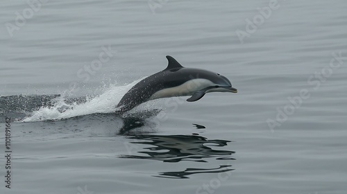 Dall Porpoise Leaps From Ocean Water photo