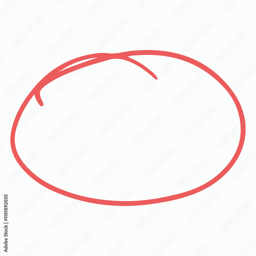 A simple red outline of a circular shape with a curved line above it. A simple red outline of a circular shape with a curved line above it.
