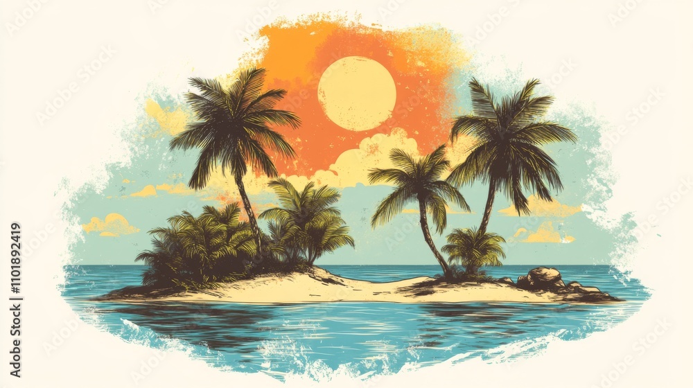 Tropical Island Sunset: Palm Trees, Ocean, and Paradise Tropical Island Sunset: Palm Trees, Ocean, and Paradise