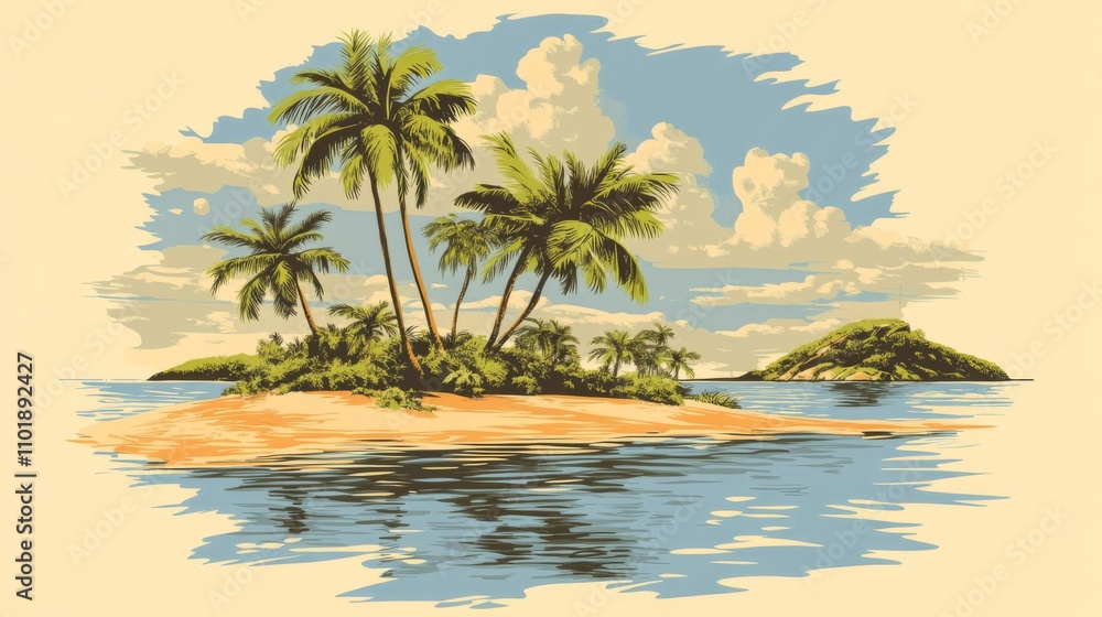 Tropical Island Paradise: Palm Trees, Sandy Beach, and Crystal Clear Waters Tropical Island Paradise: Palm Trees, Sandy Beach, and Crystal Clear Waters