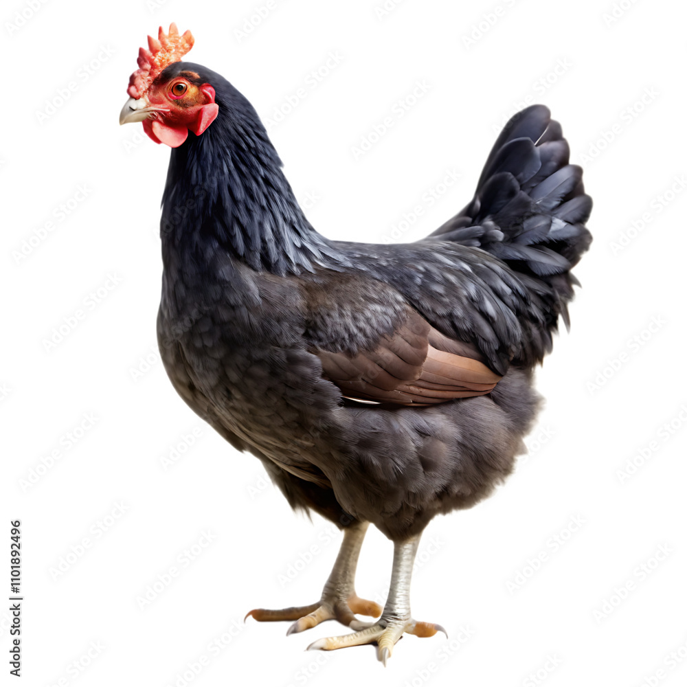 Fototapeta premium black chicken isolated on white background as transparent. PNG. AI GENERATED.