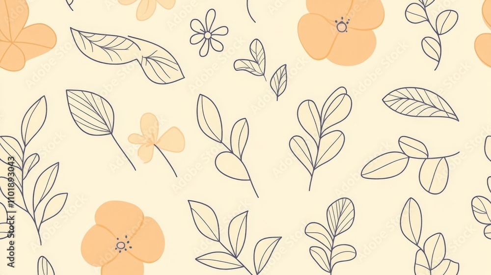 Floral Pattern with Leaves: Simple and Elegant Design Floral Pattern with Leaves: Simple and Elegant Design