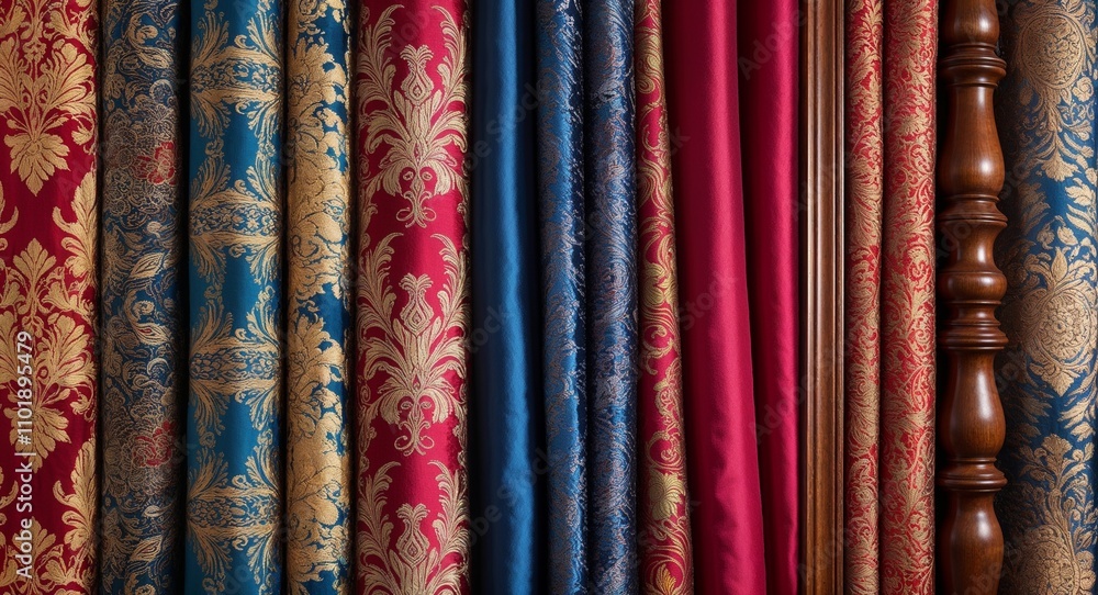 Luxurious brocade fabrics paired with ornately carved wood frames Luxurious brocade fabrics paired with ornately carved wood frames