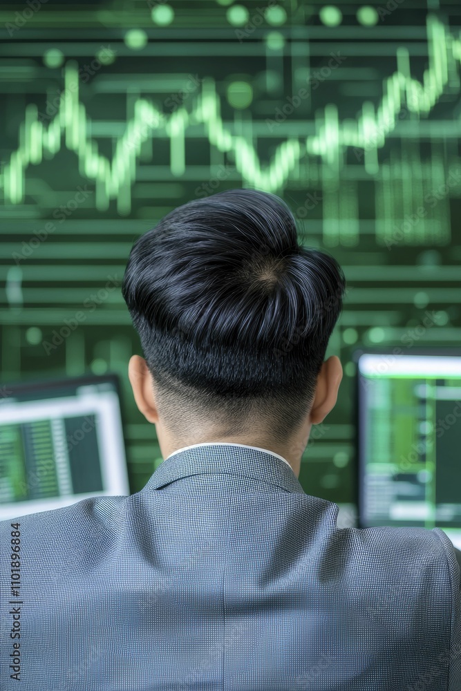 Businessman investment opportunities risk assessment analytics interface, futuristic design, green and white, top view perspective, with modern workspace backdrop. Businessman investment opportunities risk assessment analytics interface, futuristic design, green and white, top view perspective, with modern workspace backdrop.