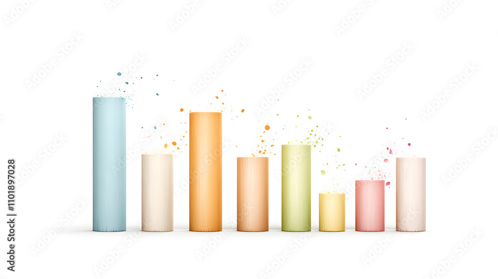 Colorful bar graph with splashes, representing data visualization and growth Colorful bar graph with splashes, representing data visualization and growth