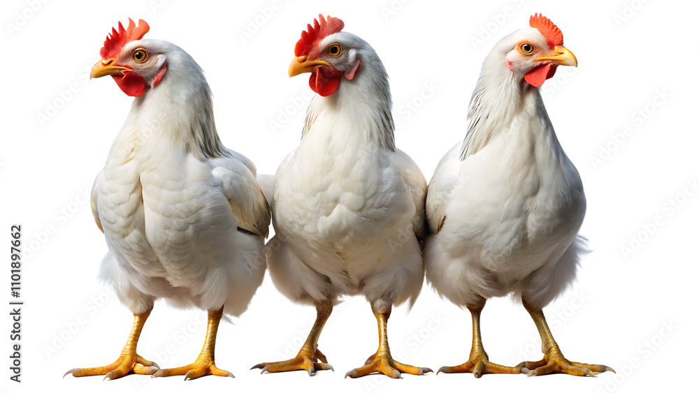 Set of White chicken isolated on white background as transparent. PNG. AI GENERATED. Set of White chicken isolated on white background as transparent. PNG. AI GENERATED.
