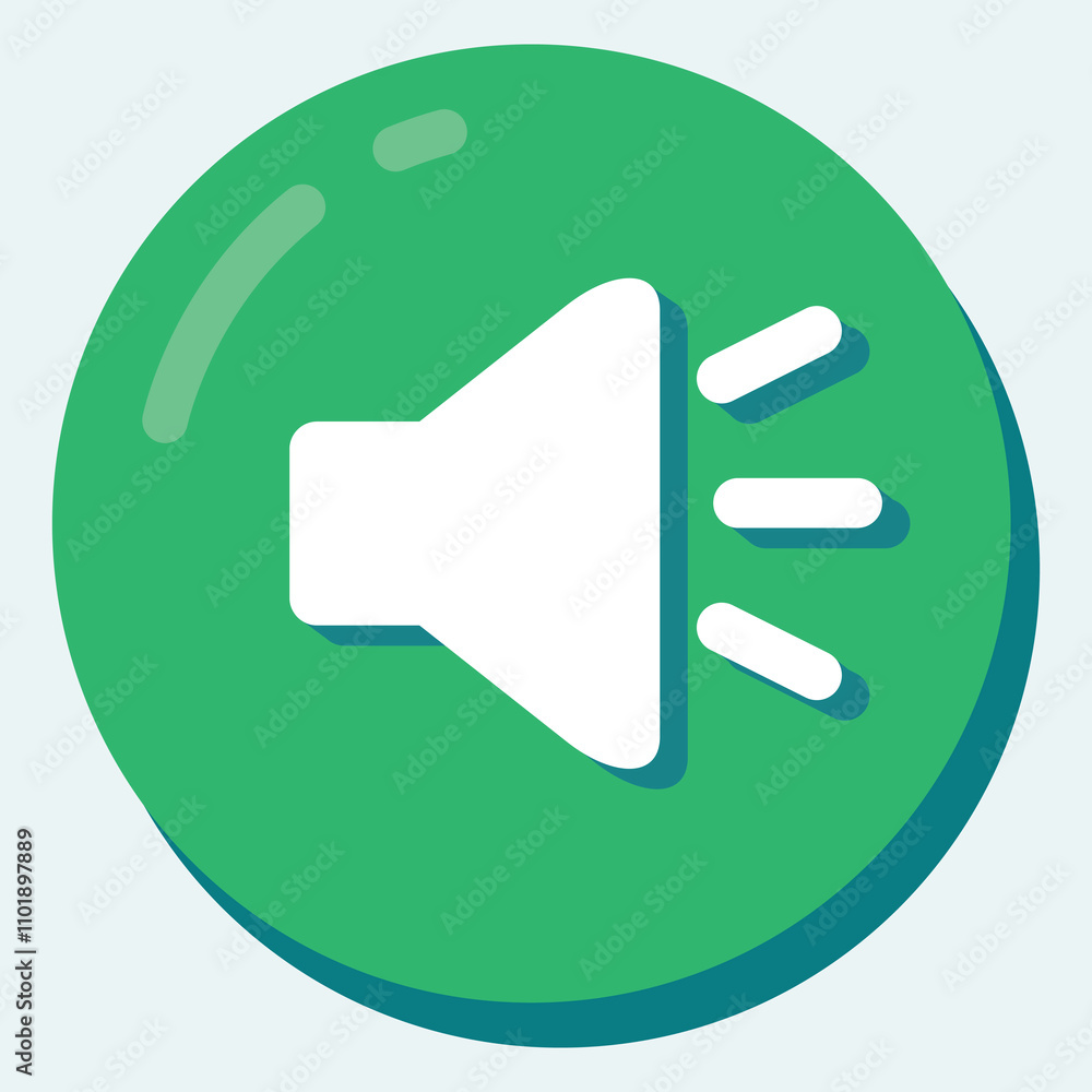 A green circular button featuring a white speaker icon, indicating sound or volume control. A green circular button featuring a white speaker icon, indicating sound or volume control.