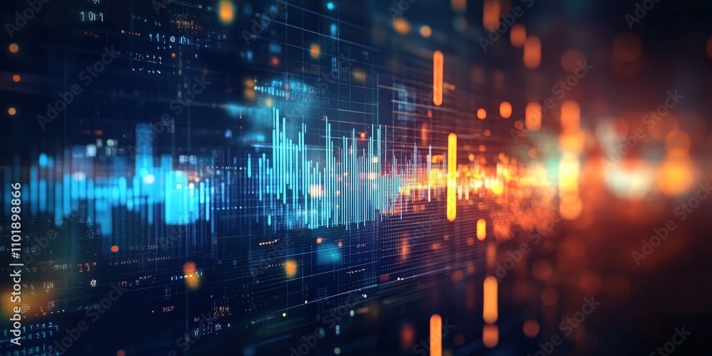 Stock Market Data Chart with Blue and Orange Lines on Abstract Background Stock Market Data Chart with Blue and Orange Lines on Abstract Background