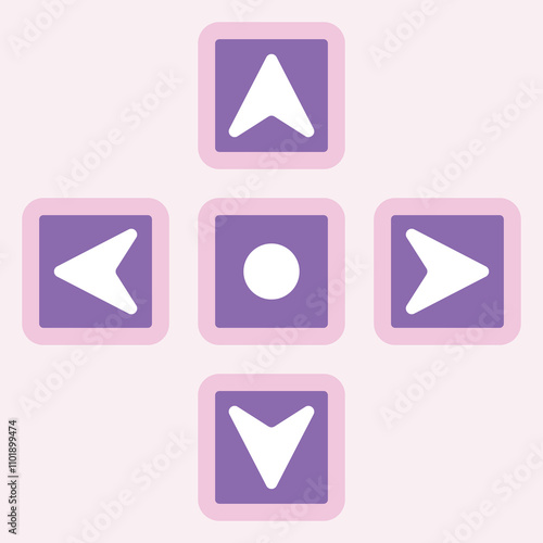 A directional control pad with arrows indicating movement.