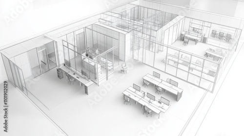 Fototapeta Naklejka Na Ścianę i Meble -  Modern Open Office Plan - Architectural Sketch