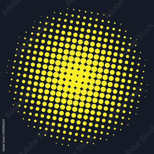 A circular pattern of yellow dots on a dark background, creating a visually striking design.