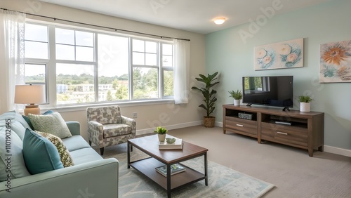 Wallpaper Mural Modern living room interior with fireplace, featuring contemporary furniture and decor Torontodigital.ca