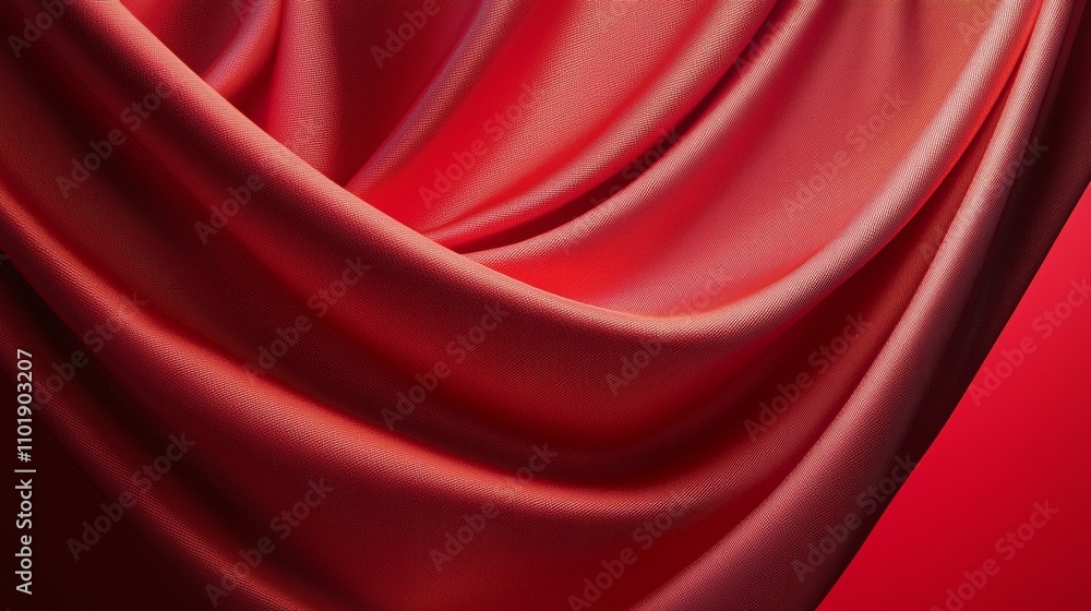 Fototapeta premium Luxurious red fabric with soft folds and elegant texture