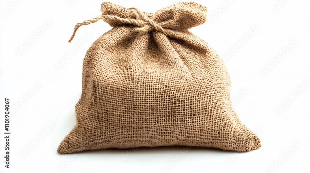 A brown bag with a rope tied to it A brown bag with a rope tied to it
