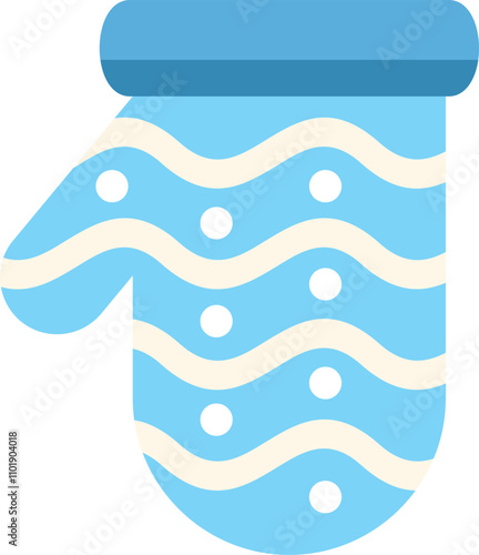 Blue oven mitt with wavy pattern protecting from heat while cooking