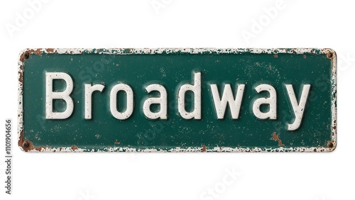 Vintage Broadway street sign on dark green metal background
